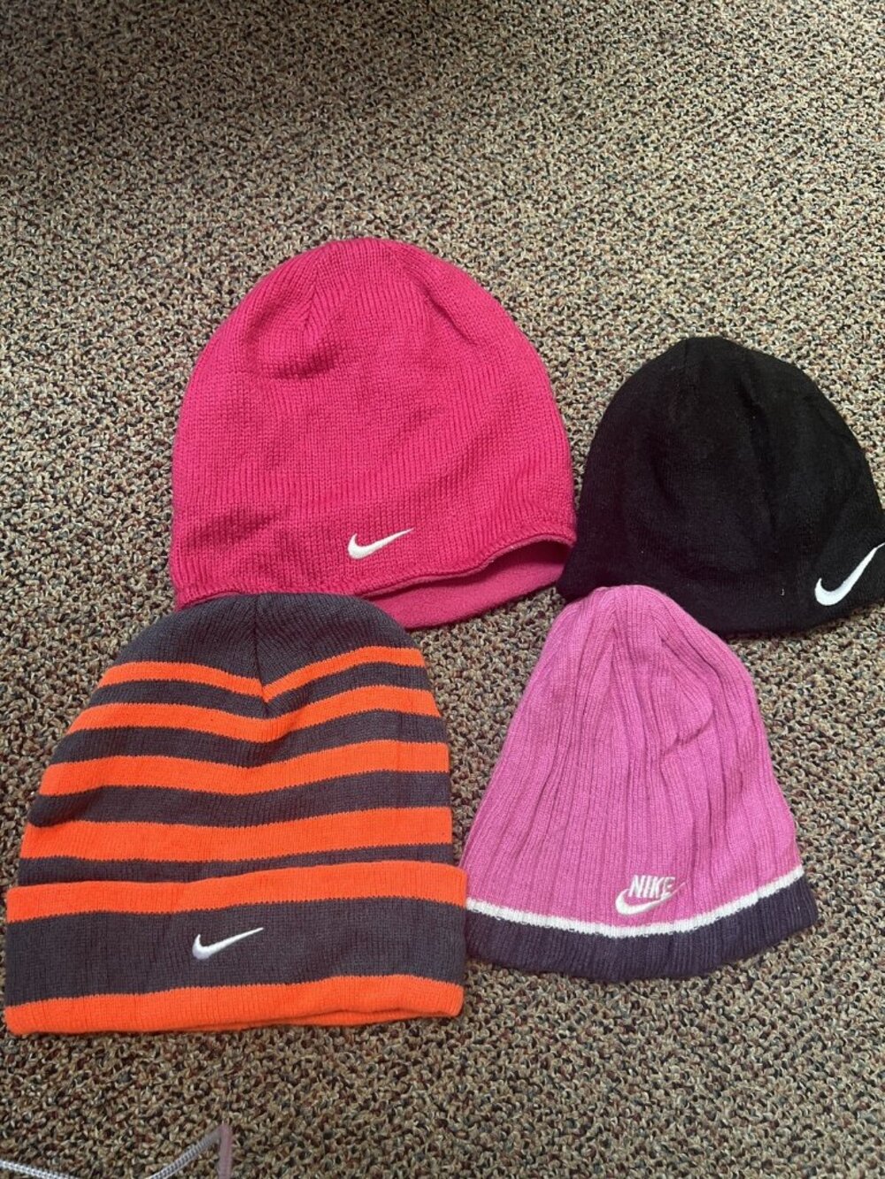 Lot Of 4 Nike Beanies Youth Girls Boys Pink Orange Black One Size
